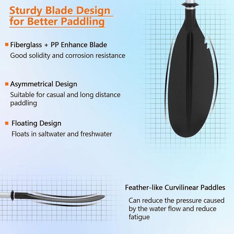DEDU Kayak Paddle, Boat Paddle 88in 4 Piece Fishing Kayak Paddle, Kayak Oars Paddles Adjustable Lightweight Detachable Aluminum Alloy Shaft with Paddle Leash for Adult - Image 5